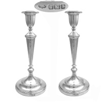 Pair English Sterling Silver Candlesticks 1909